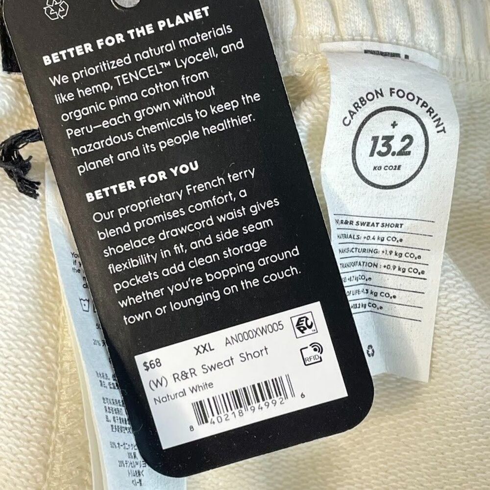allbirds Sweat Shorts Womens 2XL White Cotton Hemp Knit Lounge Athleisure NEW! - Picture 6 of 12